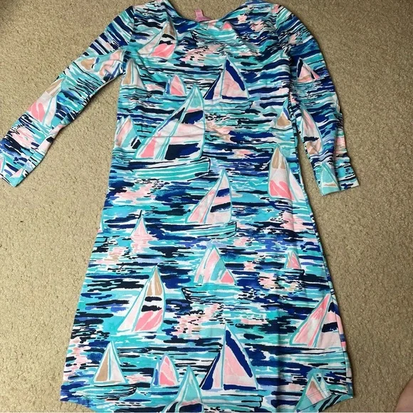 Lilly Pulitzer Tammy UPF 50 Pier Pressure Boat Print French Terry Tunic Dress - Picture 3 of 4